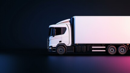 White delivery truck on a dark background, side view.