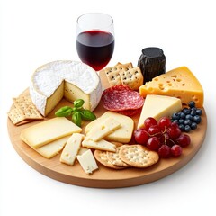A cheese board with assorted items