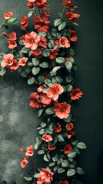 Red flowers vine dark background greeting card