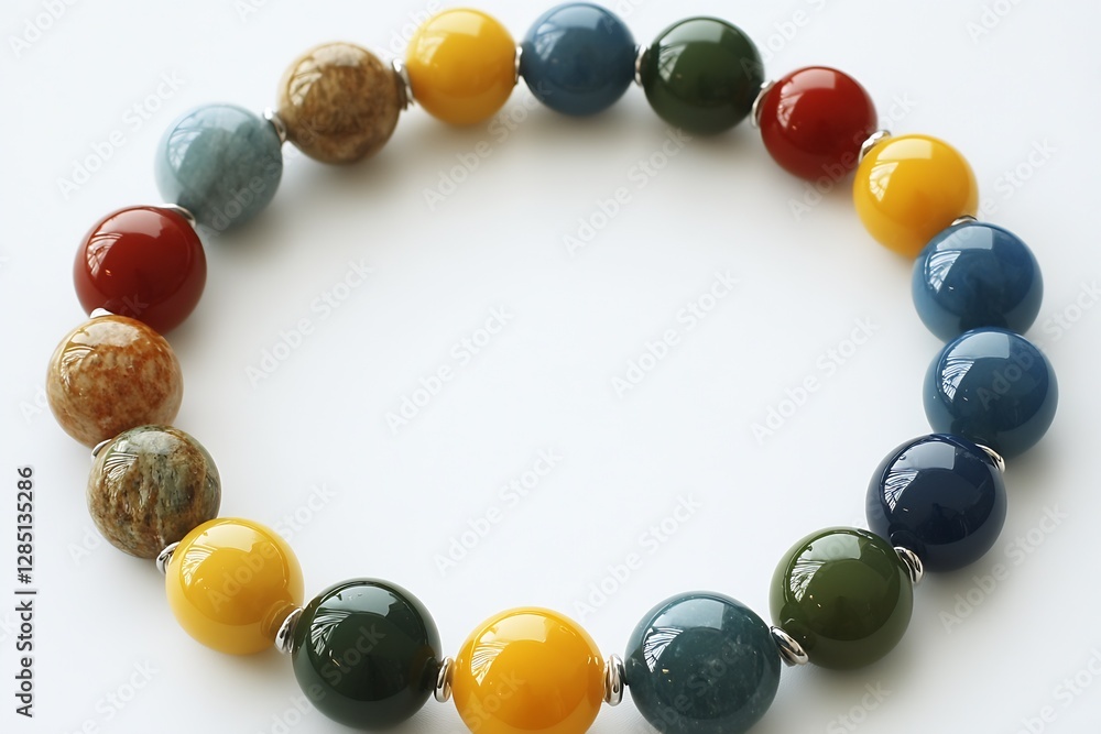 Poster Colorful and Vibrant Beaded Bracelet Featuring Multiple Stone Variations in a Circular Design : Generative AI