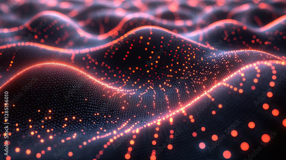 Poster red and black glowing digital network creating a visualization