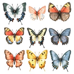 Nine Watercolor Butterflies: A Vintage Collection of Exquisite Wings