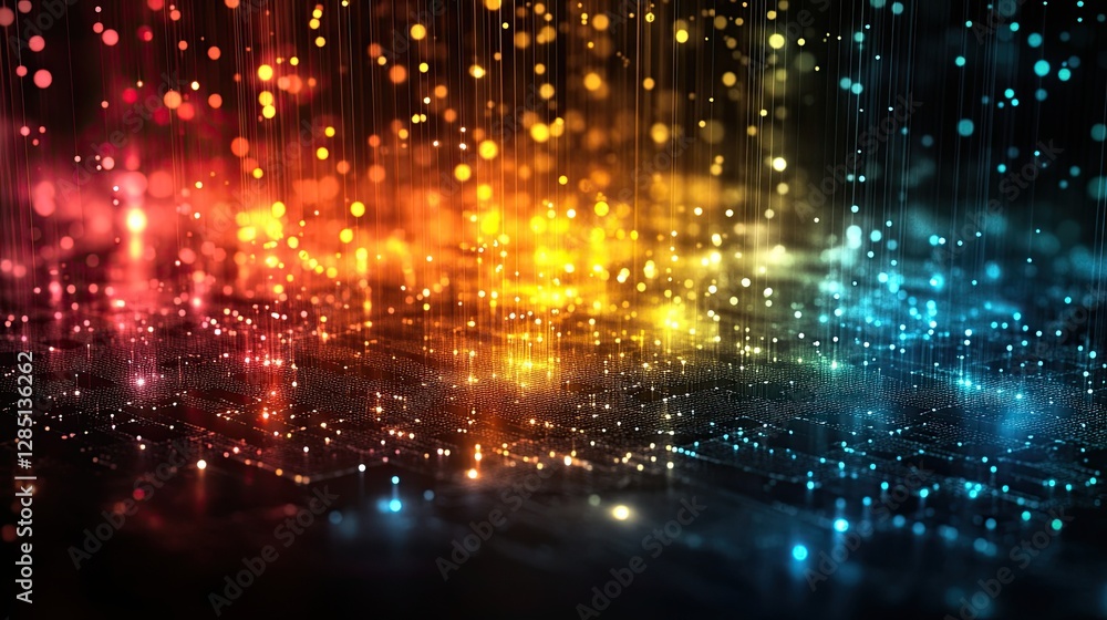 Poster a beautiful abstract image of colorful sparkling light particles