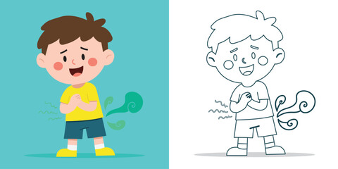 A cute boy fart or feel Stomachache with Flat Illustration style For educational design elements or coloring book