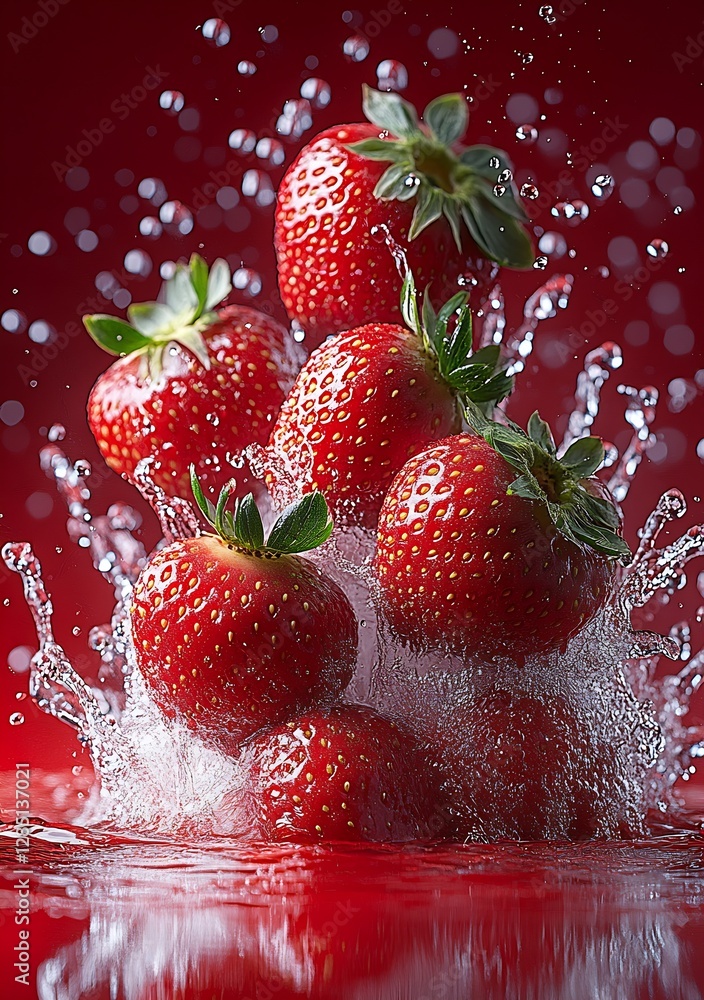 Poster vibrant strawberries splashing in water capturing the essence of freshness and flavor : generative a