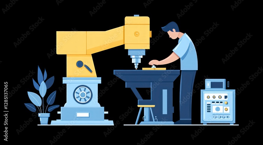 Poster industrial machinist operating cnc lathe machine