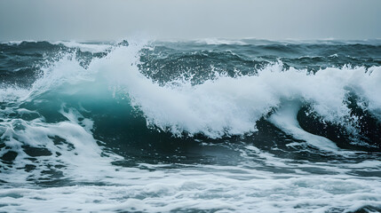 Naklejka premium waves with foamy surf, captured in dynamic motion, with splashes of water frozen in time 