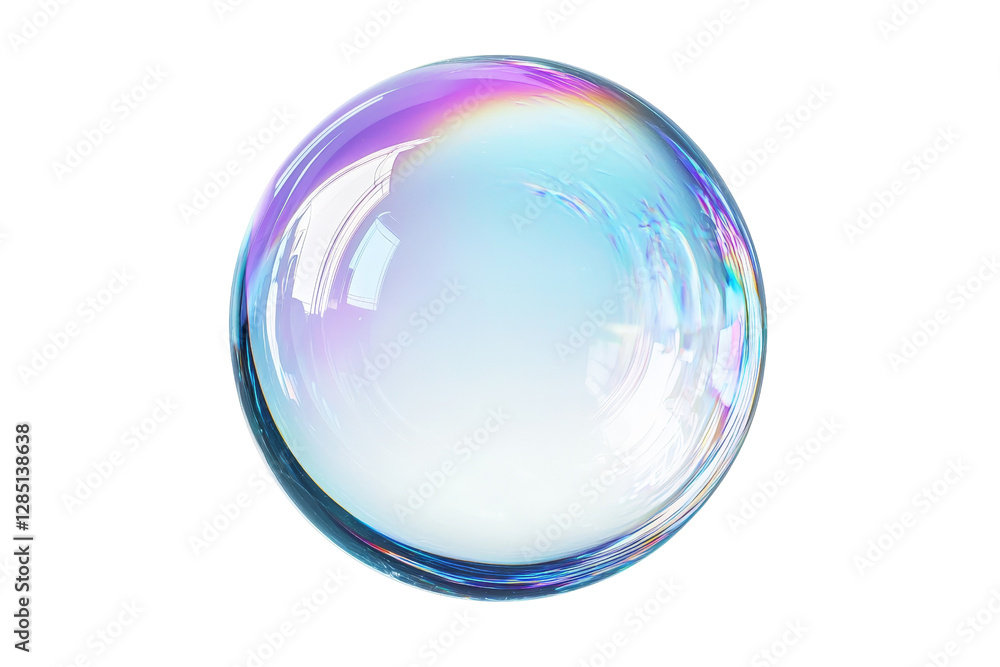 Poster translucent soap bubble with colorful reflection and soft gradient background