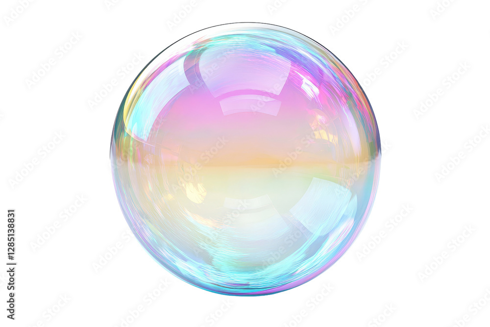 Poster colorful reflection and shimmering light in a single soap bubble