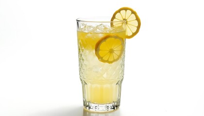 Refreshing Iced Lemon Drink Cut Lemon Garnish Transparent Glass
