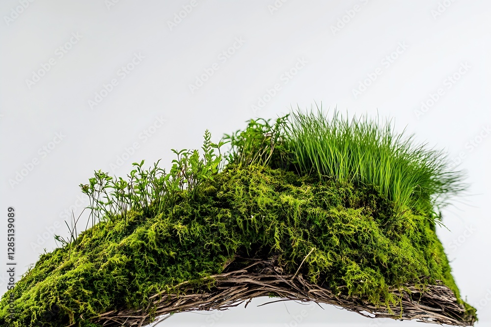 Poster Elegant Moss Covered Log with Green Grasses for Nature Photography and Design Projects : Generative AI