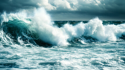 Fototapeta premium with large waves crashing against the shore, creating dynamic motion and powerful splashes 