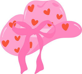 Groovy Coquette Cowgirl Hat with Hearts Pattern and Pink Ribbon Bow