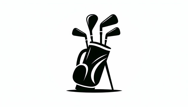 Golf Black-and-white silhouette of a golf bag with three clubs sticking out, designed with sharp edges an2