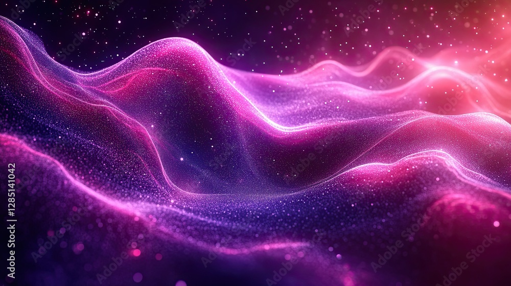 Poster abstract background of light waves with starry particles flowing
