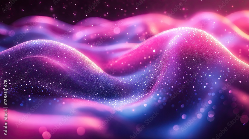 Poster an abstract depiction of colorful shimmering waves with sparkles