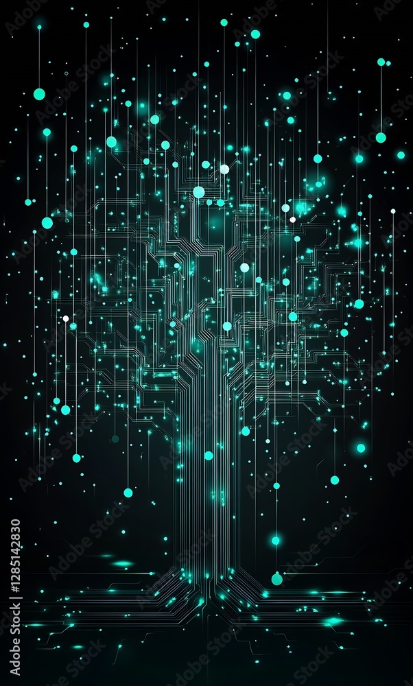 Poster Dynamic Digital Tree Image Representing Modern Technology and Network Connections : Generative AI