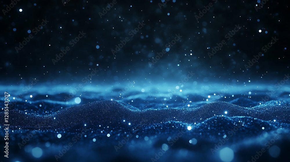 Aufkleber abstract blue waves with glowing particles creating a serene, digital atmosphere.
