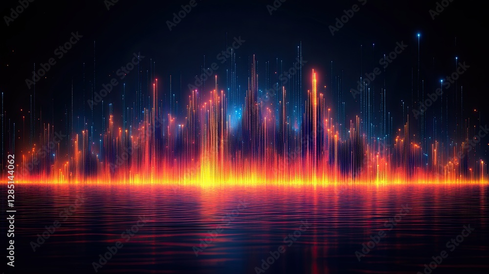 Poster abstract glowing data visualized as rising lines over a dark surface