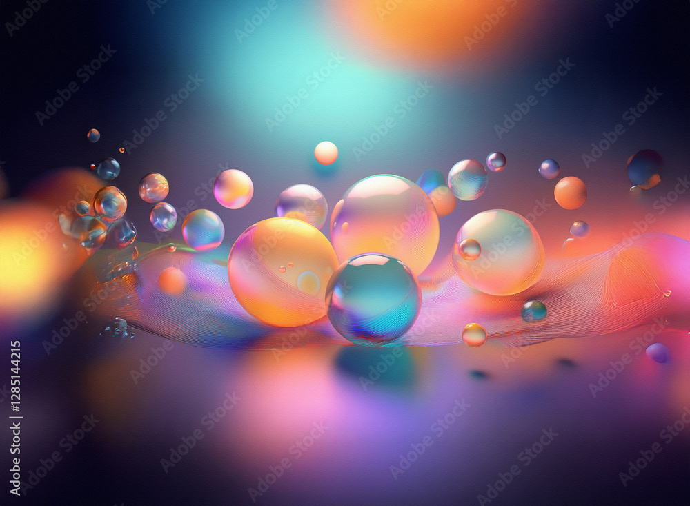 Poster colorful spheres float against a vibrant, dreamy background. luminous orbs create an abstract and ar