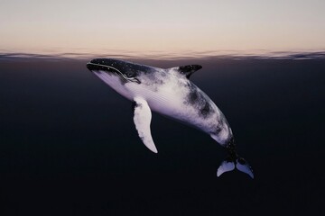 Naklejka premium Majestic Whale Breaching Ocean Surface Underwater Wildlife Cinematic Photorealistic