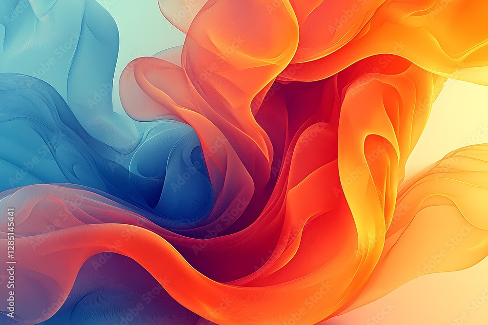Fototapete Abstract flowing fabric design in warm orange and cool blue tones creating an energetic visual flow : Generative AI