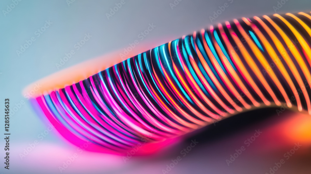 Poster colorful abstract light patterns on curved surface in motion