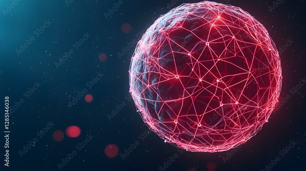 Aufkleber a dark-blue space backdrop features a sphere enveloped in a glowing pink network of interconnected l