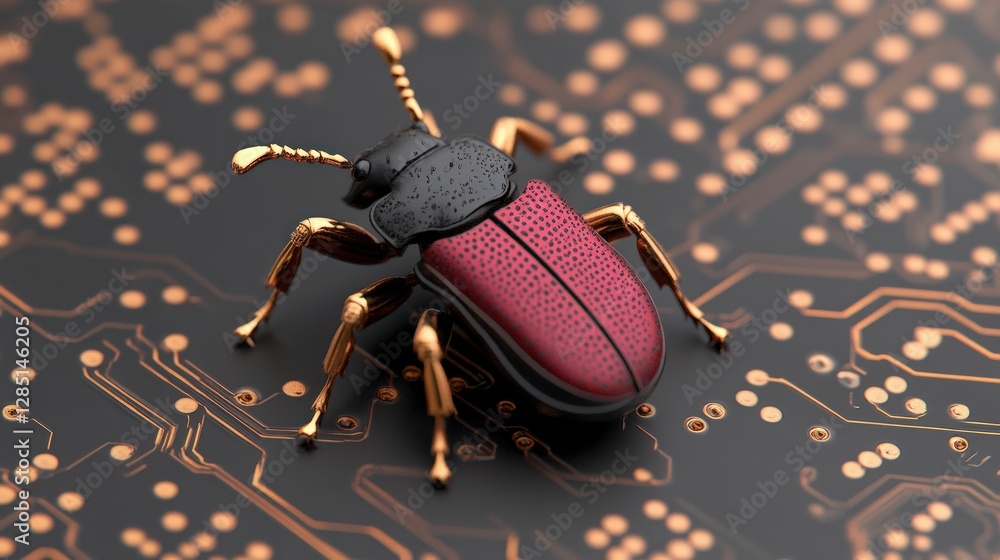 Poster cyber security bug digital insect on circuit board