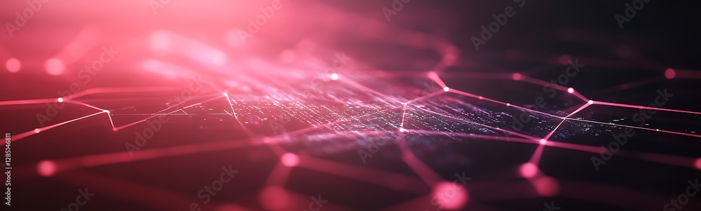 Leinwandbilder abstract digital network with glowing nodes and lines in a pink hue.