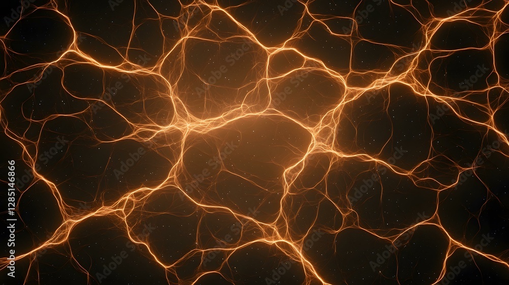 Poster the image shows a dark background filled with a network of glowing orange, lightning-like lines, res