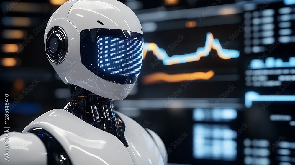 Poster Stylish humanoid robot enhanced with state-of-the-art graphics and data visualization technologies : Generative AI