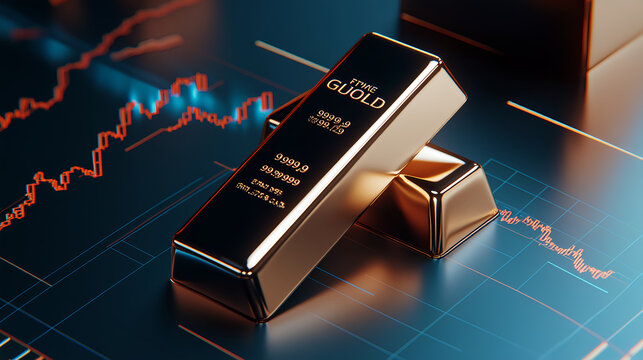 Gold bars trading financial market digital illustration modern business environment close-up view wealth concept
