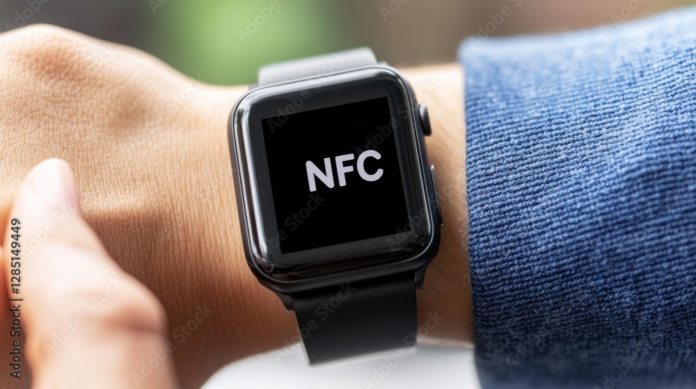 Poster financial inclusion payments growth concept. a close-up of a smartwatch displaying the 