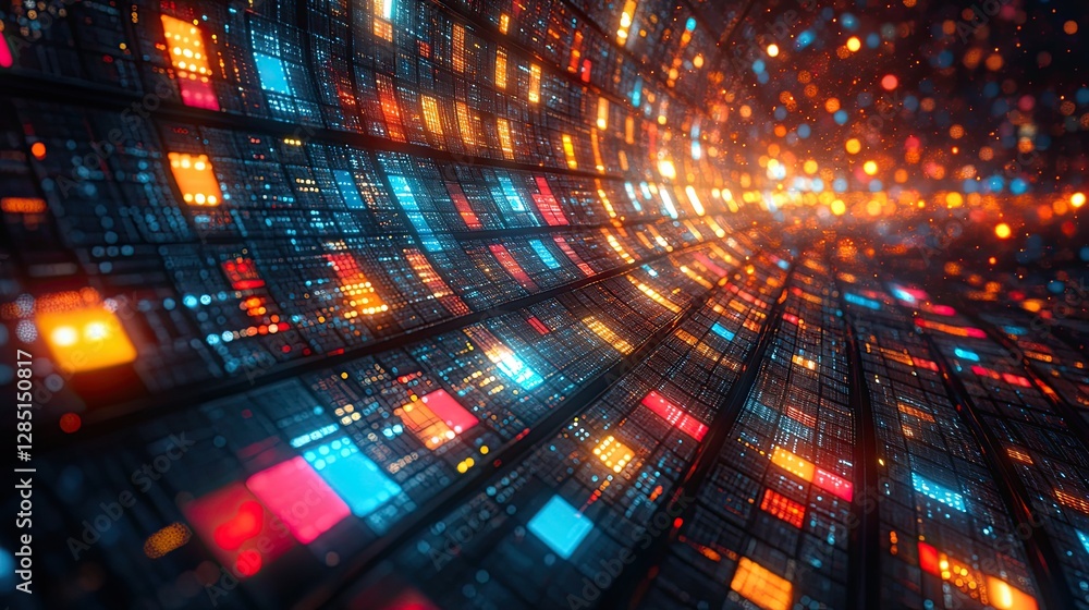 Aufkleber futuristic tunnel illuminated by colorful lights and data streams