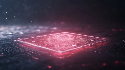 A glowing digital chip surrounded by particles in a futuristic setting.