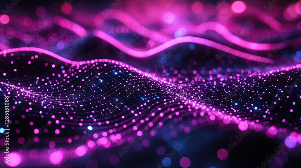 Poster abstract digital design showing waves with glowing and vibrant dots