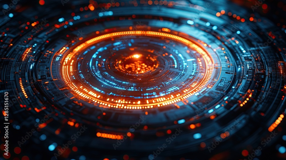 Aufkleber a futuristic circular technology design with illuminated digital graphics