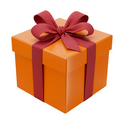 Obraz premium Orange Gift Box with Burgundy Ribbon 3D Render Transparent Background