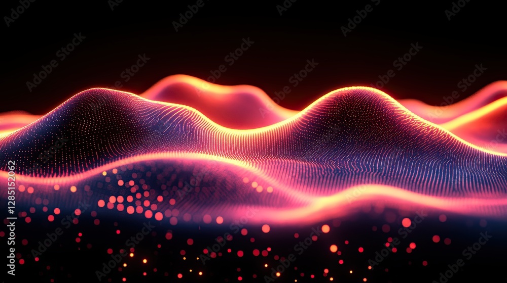 Poster abstract colorful digital waves of red and purple illuminated points