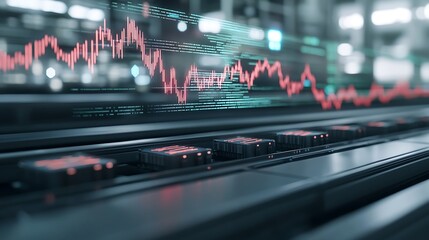Graph showing stock market trends with digital overlays on a trading platform.