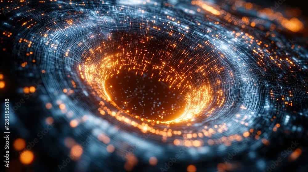 Poster abstract depiction of an illuminated portal within a digital space