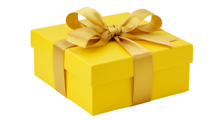Yellow Gift Box with Gold Ribbon Isolated Background