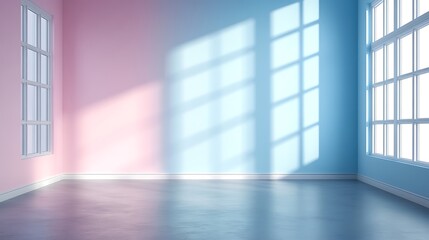 Fototapeta premium Serene light play in minimalist room art studio interior bright ambiance wide angle tranquility