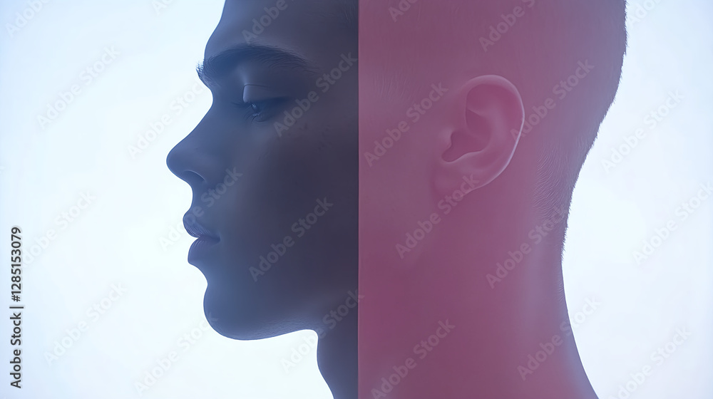 Poster profile portrait of a young individual studio setting artistic shot minimalist environment side view