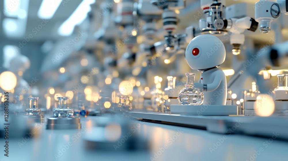 Poster futuristic robot scientist in advanced laboratory