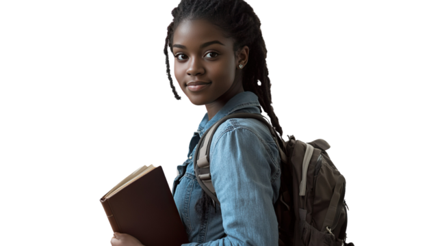 Smiling student boy holding a book and laptop, enjoying his education