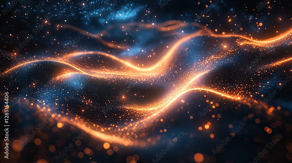 Aufkleber glowing light and particles create beautiful waves in space