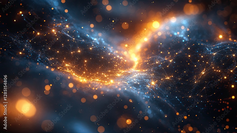 Poster an abstract image of a starry glowing and connected network