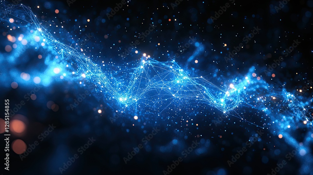Poster a glowing blue network of connections and abstract data streams